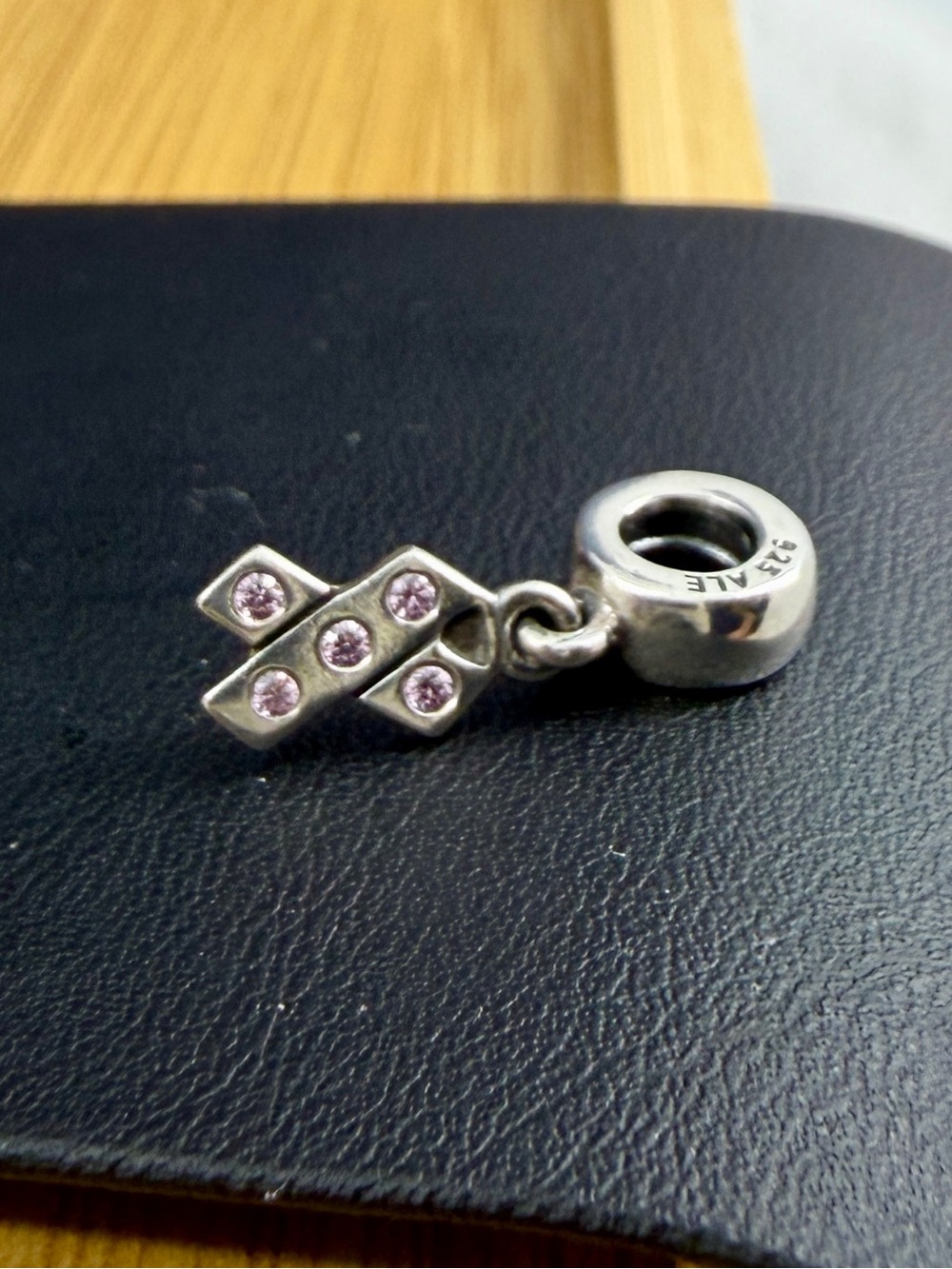 PANDORA Sterling Silver Cancer Support Ribbon Pink Stud CZ Charm; RETIRED